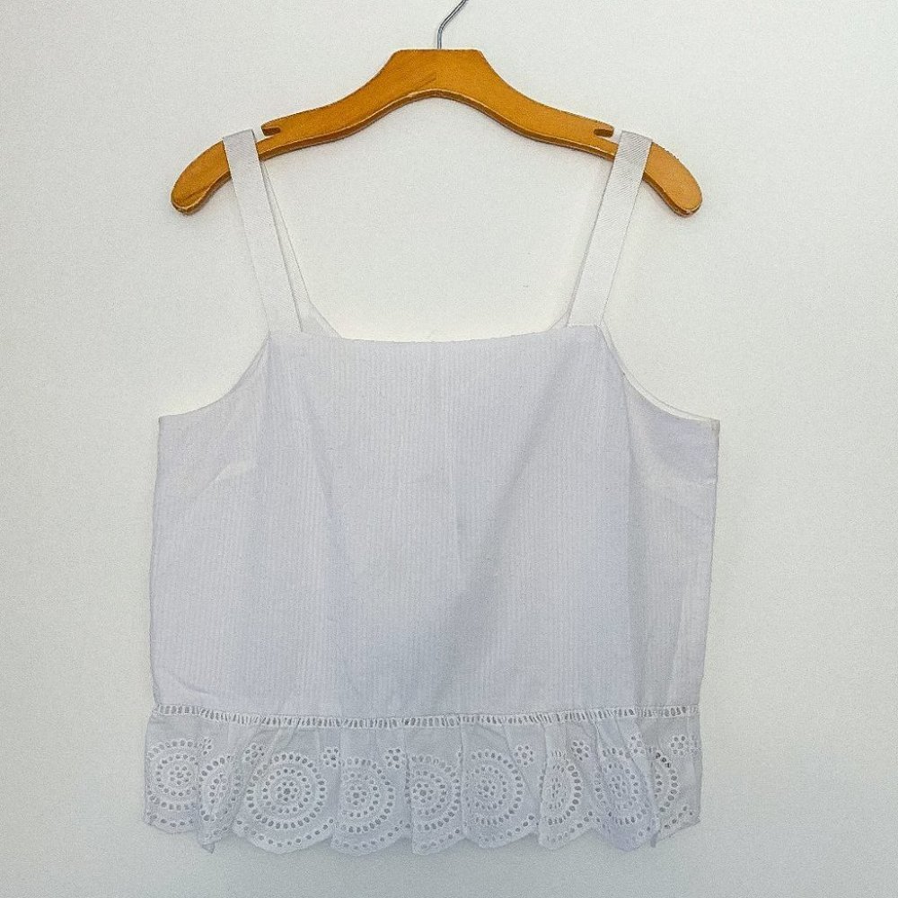 J.Crew Textured Ribbon Strap Top White Size 10 NWOT